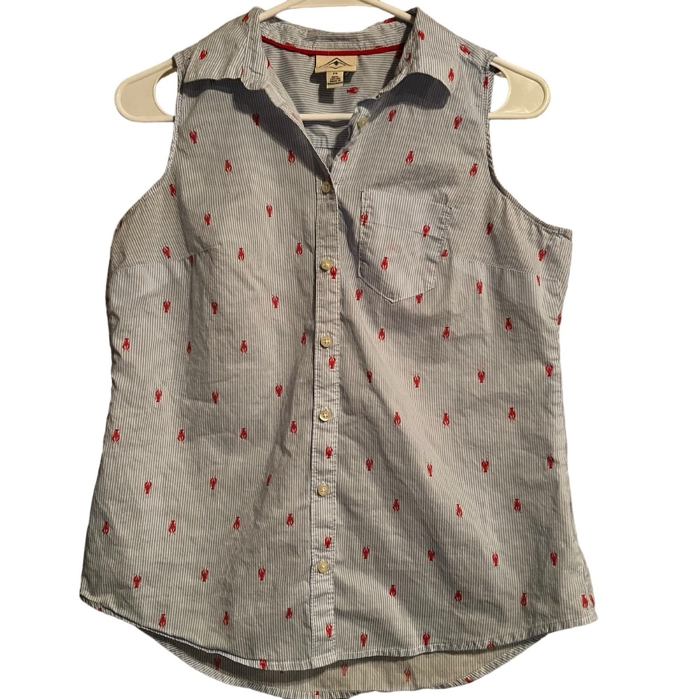 St. John’s Bay Striped Lobster Print Sleeveless Button Up Top Size Petite S